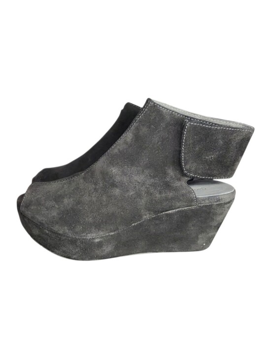 Chocolat Blu Shoes - Chocolat Blu White, Black Suede Peep Toe Wedges, Womens 8​